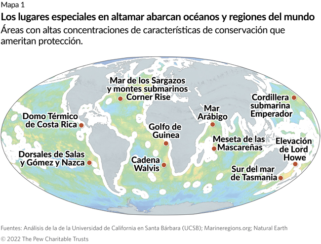 Los lugares especiales en altamar abarcan océanos y regiones del mundo